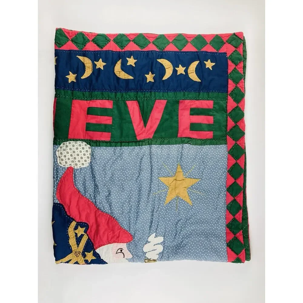 Vintage Folk Santa Christmas Art Wall Hanging Quilted Mary engelbreit Chimney ME